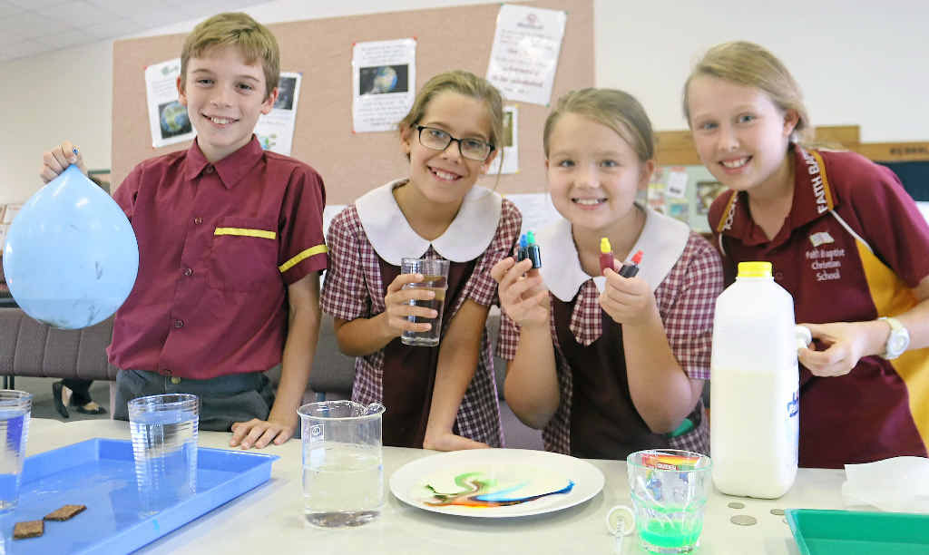 FULL BLOOM: Faith Baptist Christian College students Jacksen Warhurst, Leanna Tankard, Takeira John and Annaliese Weinholz at the Science Fair. FULL BLOOM: Faith Baptist Christian College students Jacksen Warhurst, Leanna Tankard, Takeira John and Annaliese Weinholz at the Science Fair.